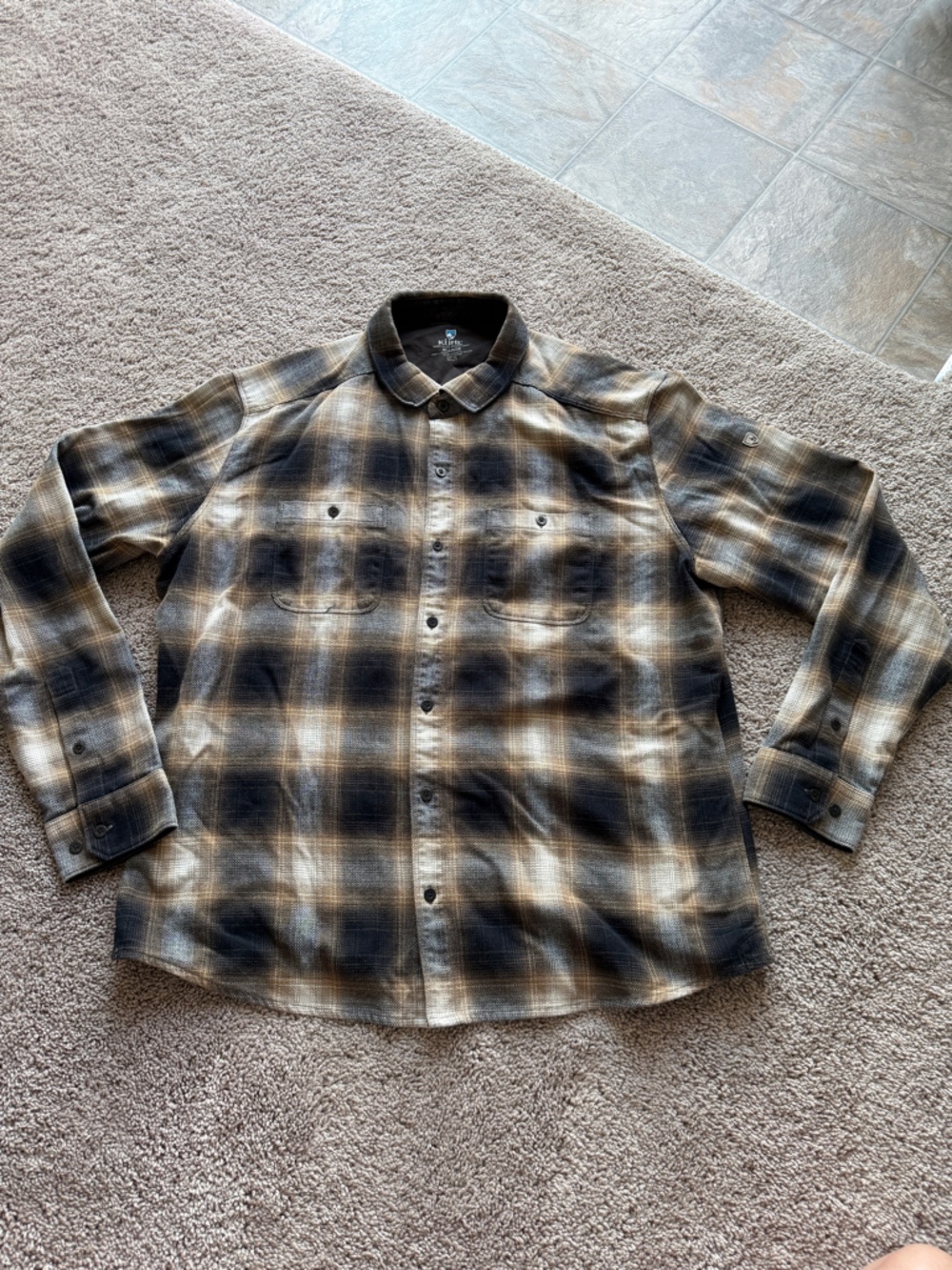Kuhl Men's Plaid Button-Down Shirt in Black and Tan
